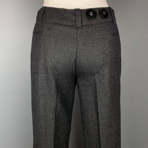 PRADA Taille 2 Pantalon habillé à jambe large en laine chinée charbon de bois