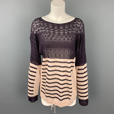 GAULTIER2 par Jean Paul Gaultier Taille M Pull col bateau en lin aubergine et kaki