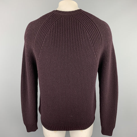 STEVEN ALAN Size L Eggplant Purple Knitted Merino Wool Crew-Neck Sweater