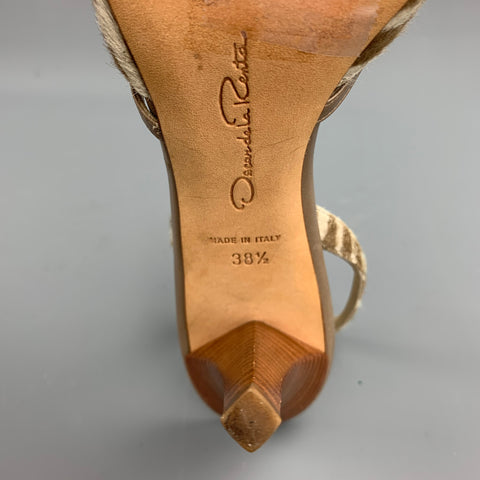 OSCAR DE LA RENTA 8.5 Zapatos de salón con tirantes en la espalda, color blanco roto y gris pardo, cebra, tigre, pelo de poni