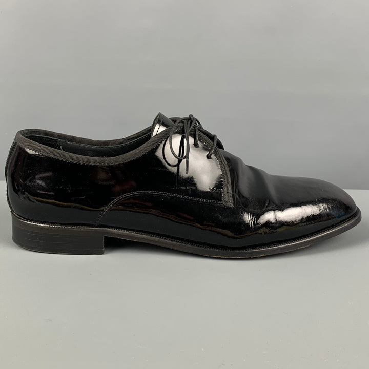 PRONTO UOMO Size 11.5 Black Patent Leather Lace Up Shoes