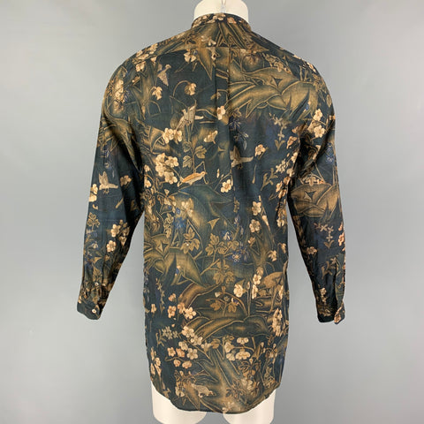 DRIES VAN NOTEN Size M Brown Multi-Color Floral Cotton Long Sleeve Shirt