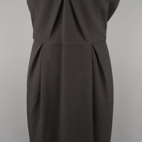 BOTTEGA VENETA Size 8 Black Virgin Wool Collared Origami Shift Dress