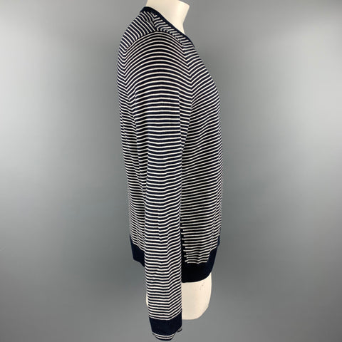 RAG & BONE Size XL Navy & White Stripe Cotton Crew-Neck Pullover