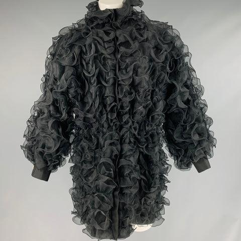 EMPORIO ARMANI Taille S Manteau zippé à volants en polyester noir