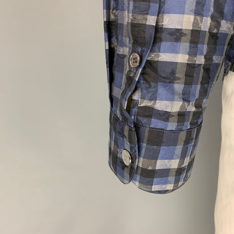 LOUIS VUITTON Size XL Blue Black Grey Plaid Silk Button Up Long Sleeve Shirt
