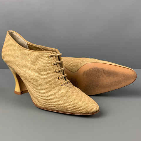 Vintage YVES SAINT LAURENT Size 7.5 Beige Fabric Woven Boots