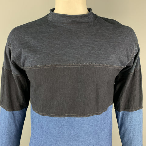 45rpm Size M IndigoColor Block  Patchwork Cotton Mock Neck Pullover