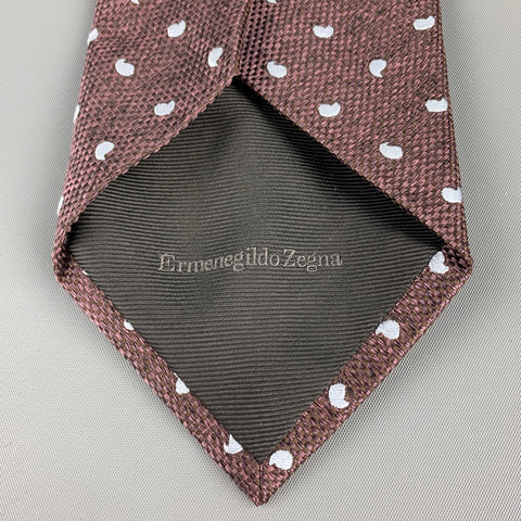 ERMENEGILDO ZEGNA Burgundy & Grey Jacquard Silk Tie