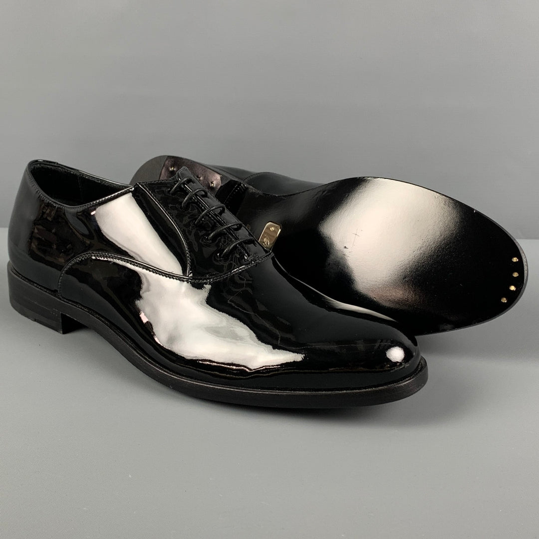 BRIONI Size 9 Black Patent Leather Lace Up Shoes