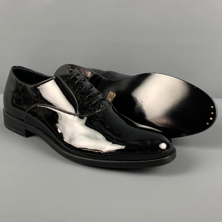 BRIONI Size 9 Black Patent Leather Lace Up Shoes