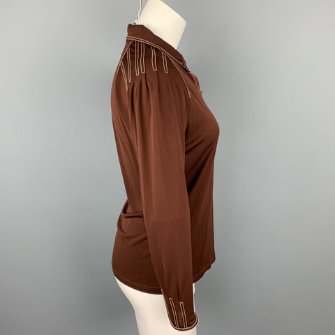 HERMES Taille 6 Blouse à points contrastés en jersey marron