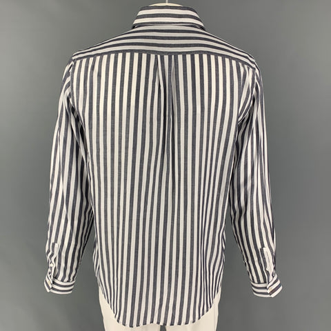LIBERTINE Size XL Navy White Stripe Tencel Button Down Long Sleeve Shirt
