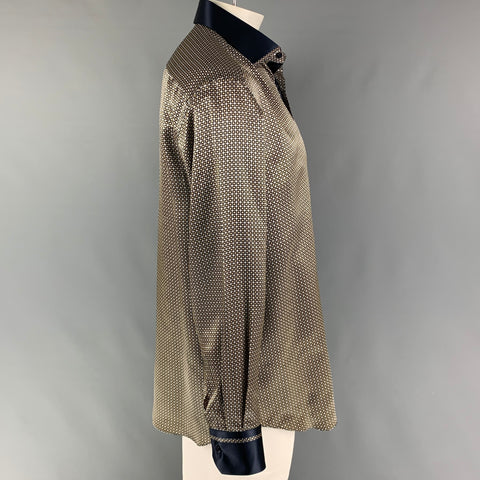 STEFANO RICCI Size XL Gold Black Dots Silk Long Sleeve Shirt