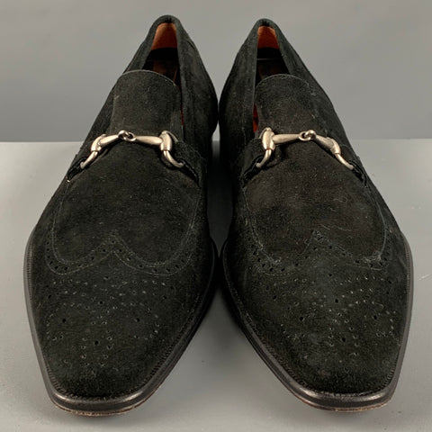MEZLAN Size 9.5 Black Perforated Suede Loafers