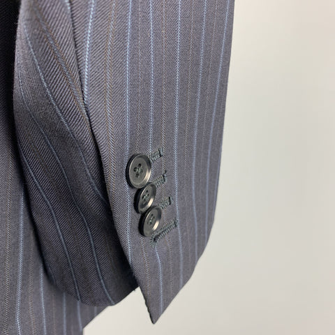 ISAIA Chest Size 40 Long Navy Stripe Wool Peak Lapel 32 34 Suit