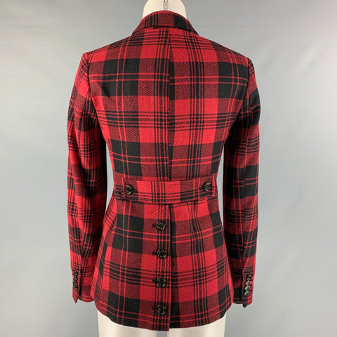 PINK TARTAN Talla 0 Blazer a cuadros de mezcla de algodón rojo y negro