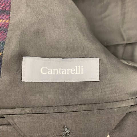 CANTARELLI Size 36 Burgundy & Navy Plaid Virgin Wool Blend Sport Coat