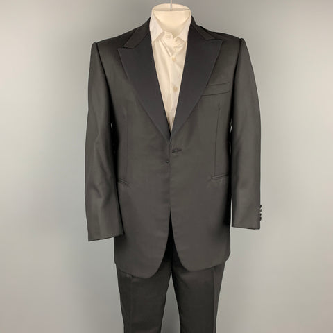 OXXFORD CLOTHES 42 Regular Black Wool Peak Lapel Tuxedo Suit
