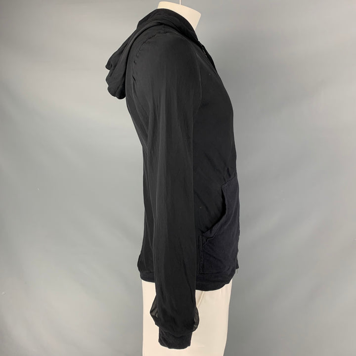LANVIN Size L Black Mixed Fabrics Silk Cotton Zip Up & Hood Sweatshirt