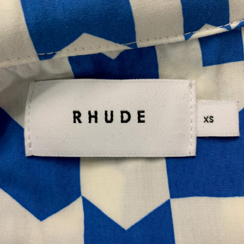 RHUDE Size XS Blue White Checkered Rayon Short Sleeve Shirt