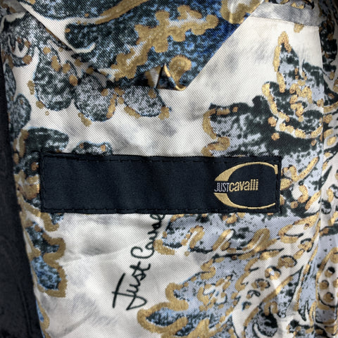 JUST CAVALLI Size 40 Black Wool Lace Notch Lapel Sport Coat