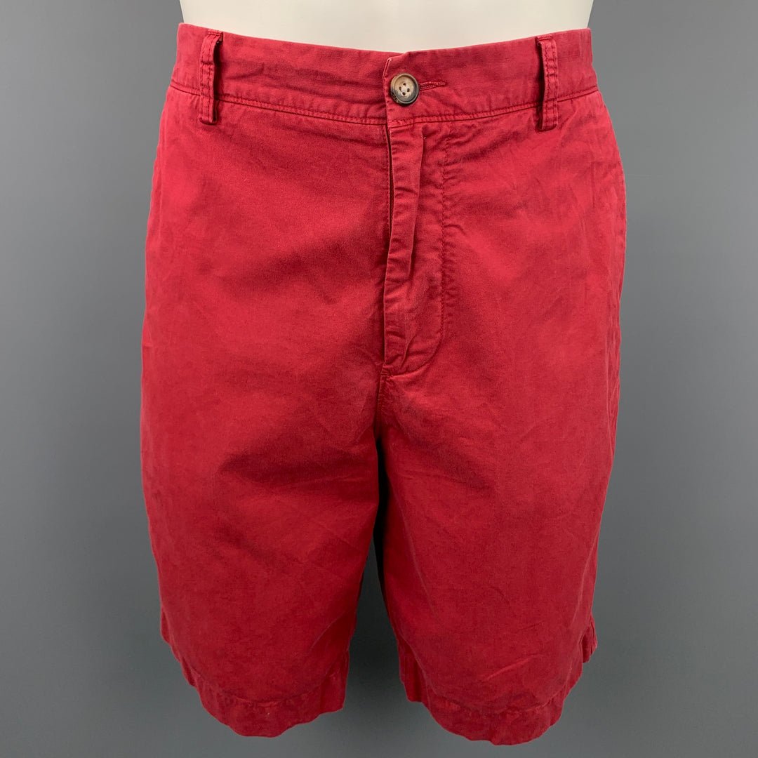FACONNABLE Size 34 Burgundy Cotton Zip Fly Shorts