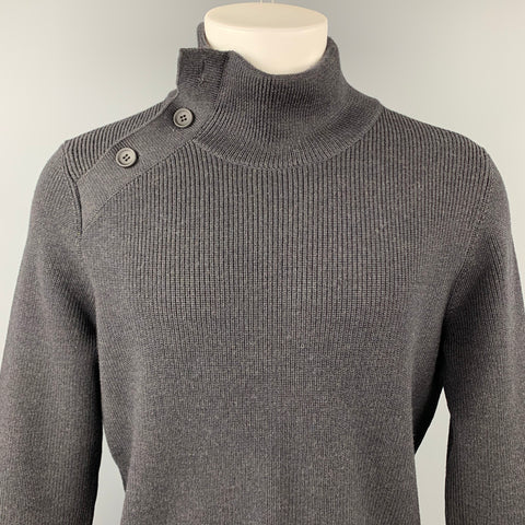 LOUIS VUITTON Size L Charcoal Ribbed Knit Wool Pullover Sweater