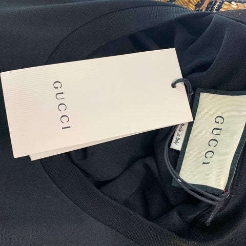 GUCCI Size XXS Black Gold Embroidery Cotton Crew-Neck T-shirt
