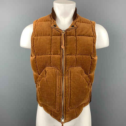 MONITALY Chaleco con cremallera de pana acolchado marrón talla M
