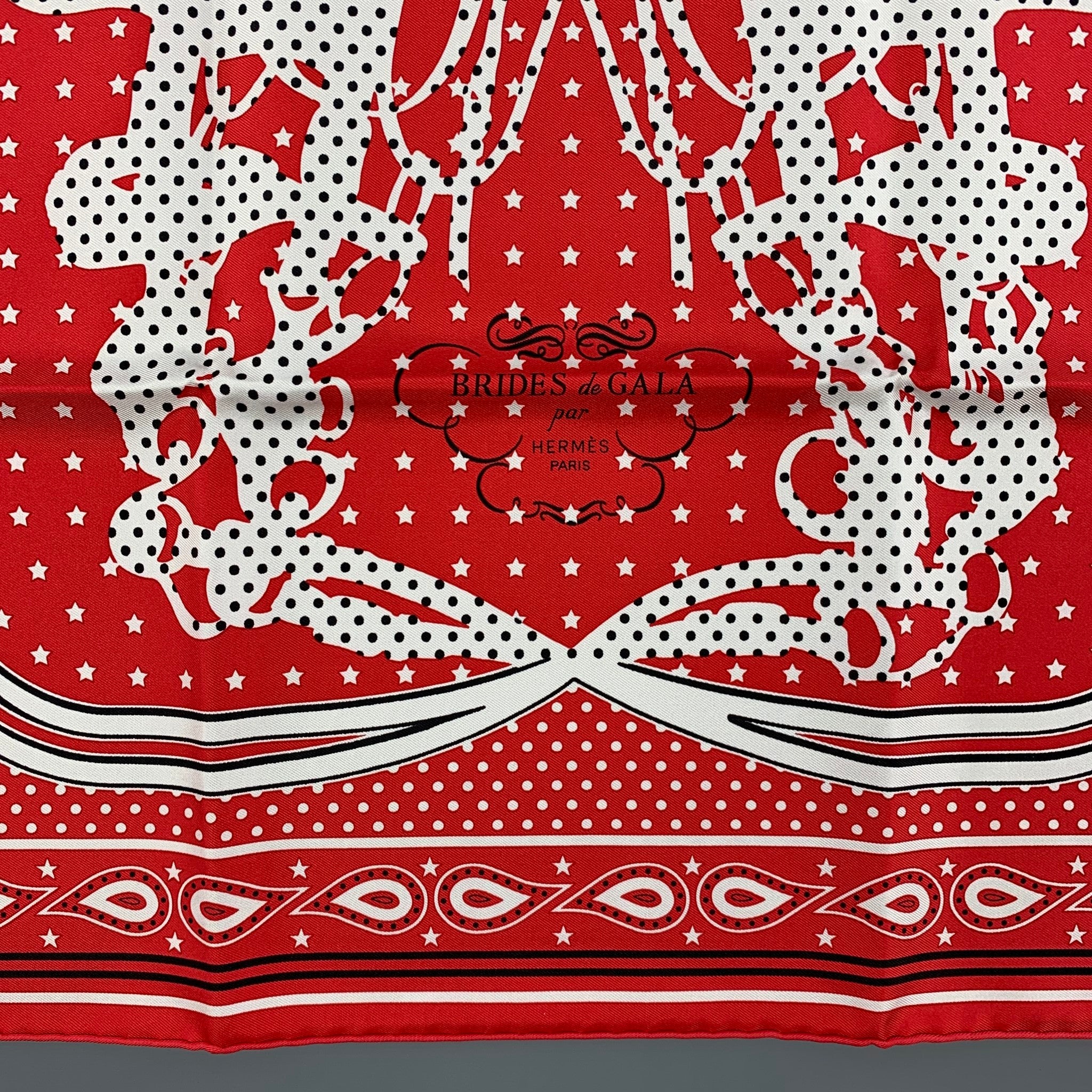 HERMES Brides de Gala Red Black White Silk Bandana Scarf – Sui