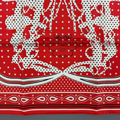 HERMES Brides de Gala Red Black White Silk Bandana Scarf