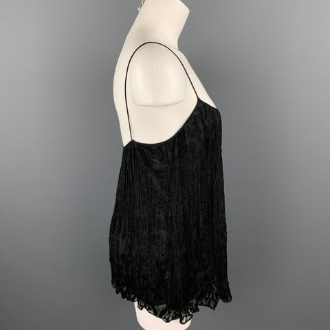 DONNA KARAN Size 6 Black Rayon / Silk Spaghetti Strap Blouse
