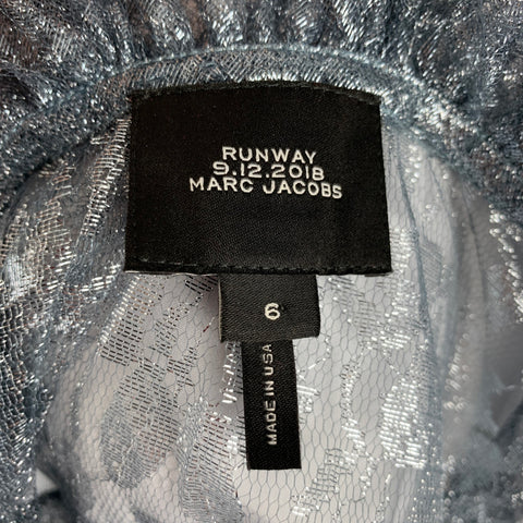MARC JACOBS Size 6 Silver Metallized Fiber Lace Ruffle Blouse