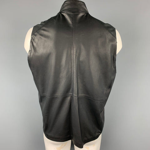 FRATELLI ROSSETTI Size XXL Black Leather Zip Up Vest