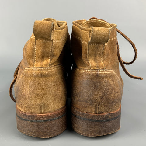 01000010 by BOCCACCINI Size 10 Tan Distressed Leather Lace Up Boots