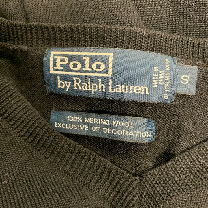 POLO by RALPH LAUREN Size S Black Solid Merino Wool Elbow Patches Pullover