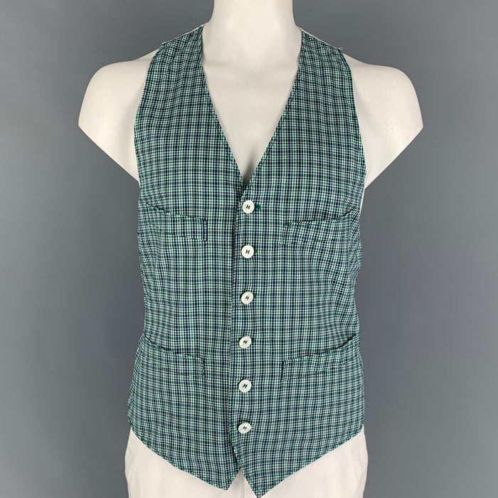 DSQUARED2 Size 44 Green Navy White Plaid Cotton Buttoned Vest