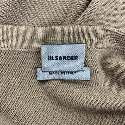 JIL SANDER Size XL Taupe Black Striped Trim Crew-Neck Pullover