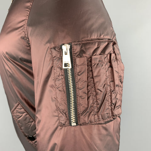 JUST CAVALLI Size 38 Burgundy Shiny Polyamide Zip Up Bomber Jacket