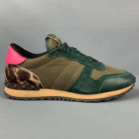 VALENTINO Size 9 Olive Fuchsia Mixed Patterns Low Top Rockrunner Sneakers