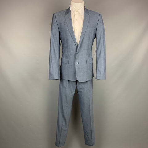 DOLCE & GABBANA Martini Size 40 Regular Steel Blue & Grey Heather Wool Notch Lapel Suit