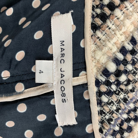 MARC JACOBS Talla 4 Abrigo sin cuello de tweed de lana negro beige