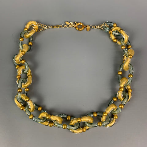 STAUER Aqua & Gold Tone Chain Link Glass Necklace