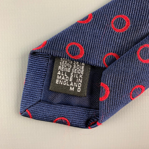 DRAKES LONDON Navy Red Circles Silk Tie