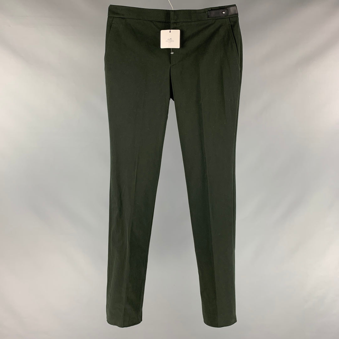HERMES Size 34 Green Forest Green Solid Cotton Dress Pants Sui Generis Designer Consignment HERMES Size 34 Green Forest Green Solid Cotton Dress Pants Sui Generis Designer Consignment