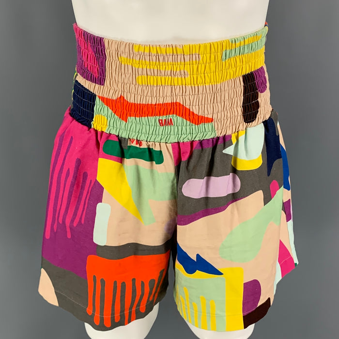 WALTER VAN BEIRENDONCK AW19 Size S Multi-Color Cotton Drip Print Corset Shorts