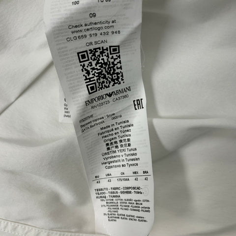 EMPORIO ARMANI Size L White Solid Cotton Button Up Long Sleeve Shirt