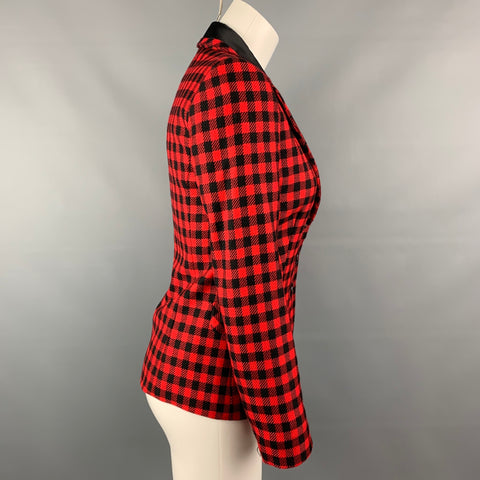 LOVE MOSCHINO Size 4 Red & Black Gingham Wool Rhinestone Jacket