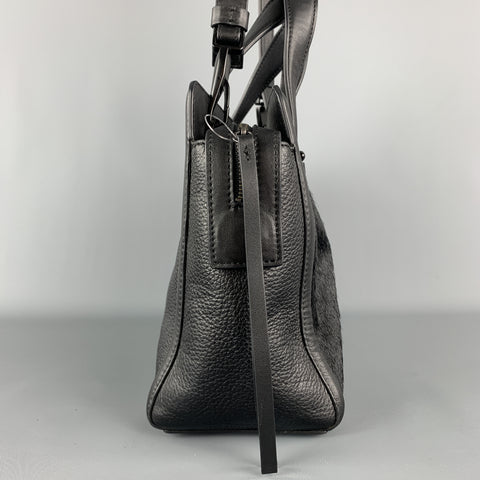 POUR LA VICTOIRE Size S Black Leather Shoulder Strap Hair Calf Fur Handbag